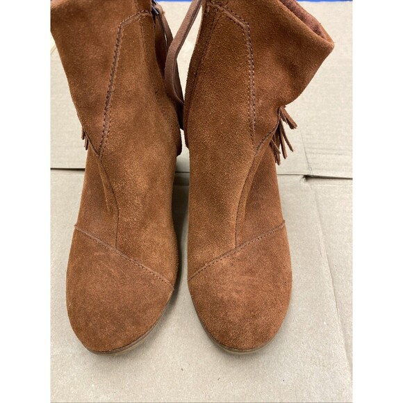 Tom's Lunata Cognac(rust) Fringe Block Heel Suede Booties 9.5 Women's - Picture 4 of 8
